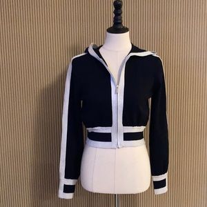 BEBE Sport Crop Blk & Silver Hooded Sweatshirt XS